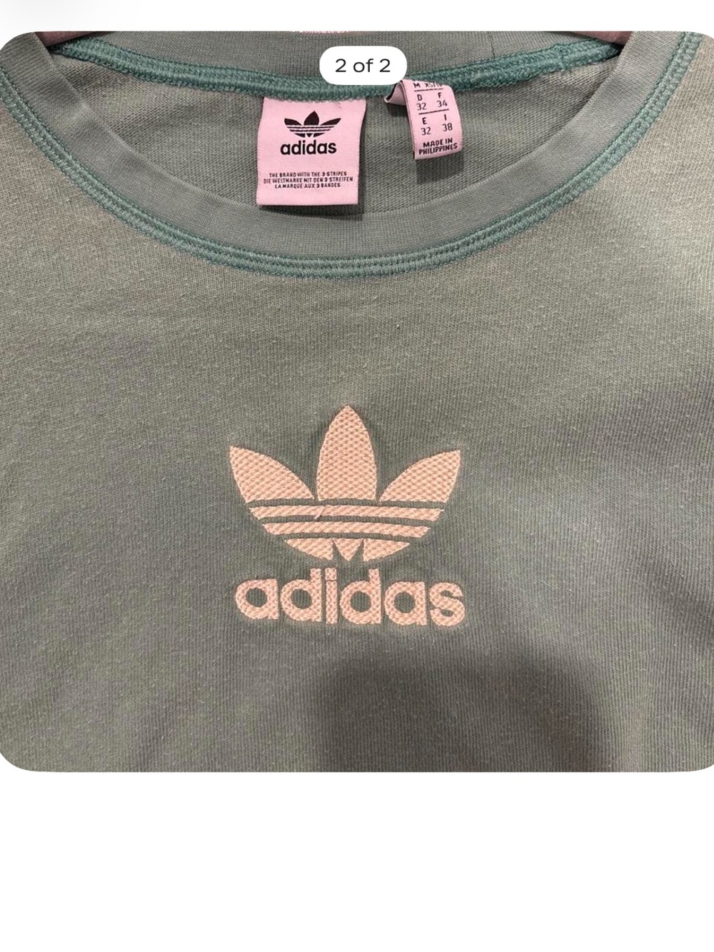 adidas Sage Green Sweatshirt with Pink Trefoil Logo